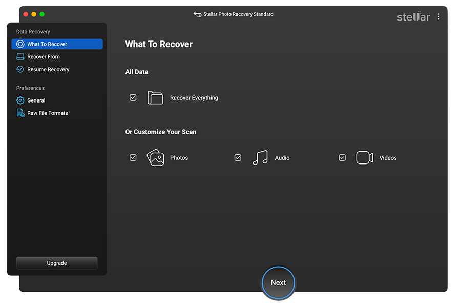 Select What to Recover Screen
